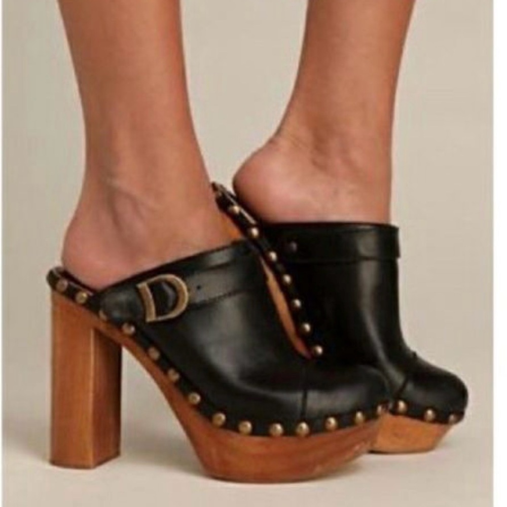 3590 Woody’s Jeffrey Campbell Charli Black Leather Platform Clogs 6